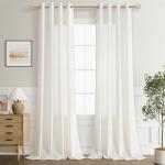 Jowels Natural Cream Linen Curtains 90 Inch Length 2 Panels for Living Room Bedroom, Light Filtering Sheer Curtains 90 Inches, Modern Farmhouse Grommet Semi Sheer Soft Privacy Drapes