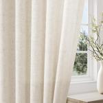 Jowels Natural Cream Linen Curtains 90 Inch Length 2 Panels for Living Room Bedroom, Light Filtering Sheer Curtains 90 Inches, Modern Farmhouse Grommet Semi Sheer Soft Privacy Drapes