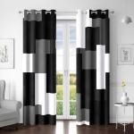 Tyrot Black Grey 100% Blackout Curtains for Bedroom 84 inch Long 2 Panels Set White Gray Modern Abstract Geometric Black Out Curtains Insulated Room Darkening Window Drapes for Living Room, 52Wx84L