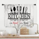 Riyidecor Rustic Black White Kitchen Curtains Short Small Funny Quotes Farmhouse Wooden Plank Wood Knife and Spoon Rod Pocket Country Farm Bedroom Living Room Treatment Fabric 2 Panels 27.5Wx39H Inch