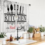 Riyidecor Rustic Black White Kitchen Curtains Short Small Funny Quotes Farmhouse Wooden Plank Wood Knife and Spoon Rod Pocket Country Farm Bedroom Living Room Treatment Fabric 2 Panels 27.5Wx39H Inch