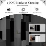 Tyrot Black Grey 100% Blackout Curtains for Bedroom 84 inch Long 2 Panels Set White Gray Modern Abstract Geometric Black Out Curtains Insulated Room Darkening Window Drapes for Living Room, 52Wx84L