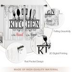 Riyidecor Rustic Black White Kitchen Curtains Short Small Funny Quotes Farmhouse Wooden Plank Wood Knife and Spoon Rod Pocket Country Farm Bedroom Living Room Treatment Fabric 2 Panels 27.5Wx39H Inch