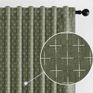 MIULEE Decorative Back Tab Linen Curtains with Geometric Pattern for Living Room Bedroom Farmhouse Rustic Thick Woven Textured Patterned Mudcloth Drapes 84 Inches Long 2 Panels Set, Olive Green