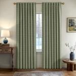 MIULEE Decorative Back Tab Linen Curtains with Geometric Pattern for Living Room Bedroom Farmhouse Rustic Thick Woven Textured Patterned Mudcloth Drapes 84 Inches Long 2 Panels Set, Olive Green