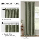 MIULEE Decorative Back Tab Linen Curtains with Geometric Pattern for Living Room Bedroom Farmhouse Rustic Thick Woven Textured Patterned Mudcloth Drapes 84 Inches Long 2 Panels Set, Olive Green