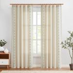 jinchan Boho Curtains for Bedroom Sage Green Vintage Floral Farmhouse Curtains 84 Inches Long Linen Blend Drapes for Living Room Embroidered Light Filtering Drapes Sage on Beige 2 Panels