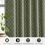 MIULEE Decorative Back Tab Linen Curtains with Geometric Pattern for Living Room Bedroom Farmhouse Rustic Thick Woven Textured Patterned Mudcloth Drapes 84 Inches Long 2 Panels Set, Olive Green