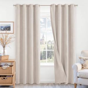 BGment Blackout Curtains for Bedroom 84 Inch Long - Linen Textured Thermal Insulated Total Sunlight Blocking Lightweight Bronze Grommet Window Drapes for Living Room, 2 Panels, 52 x 84 Inch, Natural