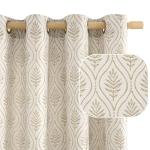 BGment Beige Linen Curtains for Living Room, French Country Leaf Jacquard Botanical Pattern Cottage Core Boho Vintage Grommet Light Filtering Semi Sheer Linen Curtains, 2 Panels, 52 x 84 Inch