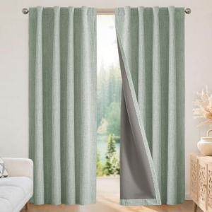 Joydeco Blackout Curtains for Bedroom - 84 Inch Long 100% Light Blocking 2 Panels Sage Green Drapes, Thermal Insulated Room Darkening Curtains, Linen Textured for Living Room, Rod Pocket & Back Tabs