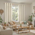 BGment Beige Linen Curtains for Living Room, French Country Leaf Jacquard Botanical Pattern Cottage Core Boho Vintage Grommet Light Filtering Semi Sheer Linen Curtains, 2 Panels, 52 x 84 Inch