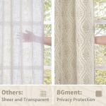 BGment Beige Linen Curtains for Living Room, French Country Leaf Jacquard Botanical Pattern Cottage Core Boho Vintage Grommet Light Filtering Semi Sheer Linen Curtains, 2 Panels, 52 x 84 Inch