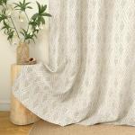 BGment Beige Linen Curtains for Living Room, French Country Leaf Jacquard Botanical Pattern Cottage Core Boho Vintage Grommet Light Filtering Semi Sheer Linen Curtains, 2 Panels, 52 x 84 Inch