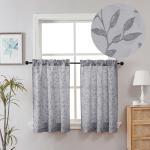 Chyhomenyc Mila Grey Kitchen Curtains 36 Inch Length Tier Curtains, Semi Sheer Leaf Jacquard Textured Small Cafe Curtains, Light Filtering Short Window Curtains for Bathroom, Each 30Wx36L, 2PCS