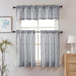 Chyhomenyc Mila Grey Kitchen Curtains 36 Inch Length Tier Curtains, Semi Sheer Leaf Jacquard Textured Small Cafe Curtains, Light Filtering Short Window Curtains for Bathroom, Each 30Wx36L, 2PCS