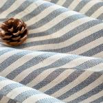 Vangao Linen Blend Stripe Curtains Tickingstripe Light Filtering Window Curtains Blue Pinstripe Printed on Beige Drapes 84 Inches Long for Living Room Bedroom Grommet Top 2 Panels