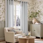 Vangao Linen Blend Stripe Curtains Tickingstripe Light Filtering Window Curtains Blue Pinstripe Printed on Beige Drapes 84 Inches Long for Living Room Bedroom Grommet Top 2 Panels