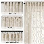Beige Sheer Curtains 84 Inches Long for Living Room Rod Pocket Back Tab Sand Taupe Tan Semi Sheer Curtain Geometric Embroidered Tuft Pom Textured Drapes Earth Tone Farmhouse Rustic Bedroom Nursery