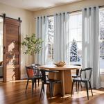 Vangao Linen Blend Stripe Curtains Tickingstripe Light Filtering Window Curtains Blue Pinstripe Printed on Beige Drapes 84 Inches Long for Living Room Bedroom Grommet Top 2 Panels