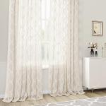 Beige Sheer Curtains 84 Inches Long for Living Room Rod Pocket Back Tab Sand Taupe Tan Semi Sheer Curtain Geometric Embroidered Tuft Pom Textured Drapes Earth Tone Farmhouse Rustic Bedroom Nursery