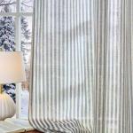 Vangao Linen Blend Stripe Curtains Tickingstripe Light Filtering Window Curtains Blue Pinstripe Printed on Beige Drapes 84 Inches Long for Living Room Bedroom Grommet Top 2 Panels