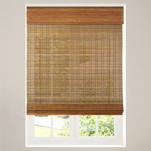 CALYX INTERIORS Cordless Bamboo Roman Shade Blind, Light Filtering, 34.5" W x 64" H, Ceylon Light Russet