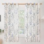BGment Linen Curtains for Bedroom 63 Inch Length 2 Panels Set Floral Leaf Patterns, Light Filtering Window Privacy Curtains for Living Room Boho Farmhouse Vintage, Each 52 Inch Wide, Navy