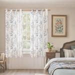 BGment Linen Curtains for Bedroom 63 Inch Length 2 Panels Set Floral Leaf Patterns, Light Filtering Window Privacy Curtains for Living Room Boho Farmhouse Vintage, Each 52 Inch Wide, Navy