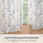 BGment Linen Curtains for Bedroom 63 Inch Length 2 Panels Set Floral Leaf Patterns, Light Filtering Window Privacy Curtains for Living Room Boho Farmhouse Vintage, Each 52 Inch Wide, Navy