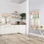 No. 918 Rosalind Watercolor Floral Semi-Sheer Rod Pocket Kitchen Curtain Valance and Tiers Set, 54" x 36", Poppy Red