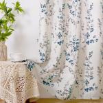 BGment Linen Curtains for Bedroom 63 Inch Length 2 Panels Set Floral Leaf Patterns, Light Filtering Window Privacy Curtains for Living Room Boho Farmhouse Vintage, Each 52 Inch Wide, Navy