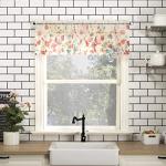 No. 918 Rosalind Watercolor Floral Semi-Sheer Rod Pocket Kitchen Curtain Valance and Tiers Set, 54" x 36", Poppy Red