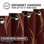 Yakamok Blackout Curtains 84 inch Length Living Room Thermal Insulated Gold Wave Line Dots Pattern Curtains Room Darkening Grommet Curtains for Bedroom, Burgundy, W52 x L84-inch, 2 Panels