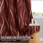 Yakamok Blackout Curtains 84 inch Length Living Room Thermal Insulated Gold Wave Line Dots Pattern Curtains Room Darkening Grommet Curtains for Bedroom, Burgundy, W52 x L84-inch, 2 Panels