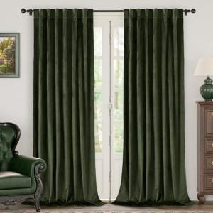 BGment Olive Green Velvet Curtains 84 Inch Length, Thermal Insulated Blackout Curtains Room Darkening Drapes with Back Tab and Rod Pocket for Living Room/French Door, Set of 2 Panels, 52 x 84 Inch