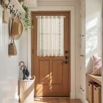 jinchan Small Window Curtains 45 Inch Length Linen Cafe Curtains for Kitchen Bathroom Bordered Floral Embroidered Short Drapes Rustic Farmhouse Light Filtering Curtain Set 2 Panels Green on Beige