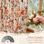Pink Floral Curtains 84 Inch for Girl Bedroom Velvet Curtain Drapes with Whimsical Botanical Flower Pattern Aesthetic Anthropologie Modern Farmhouse Room Darkening Living Room Window Curtains,2 Panels