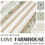 jinchan Small Window Curtains 45 Inch Length Linen Cafe Curtains for Kitchen Bathroom Bordered Floral Embroidered Short Drapes Rustic Farmhouse Light Filtering Curtain Set 2 Panels Green on Beige