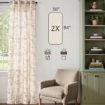 jinchan Linen Floral Curtains 84 Inch Farmhouse Country Flower Drapes Rustic Window Curtains Light Filtering for Living Room Bedroom Laundry Back Tab 2 Panels Taupe on Beige