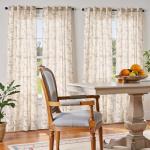 jinchan Linen Floral Curtains 84 Inch Farmhouse Country Flower Drapes Rustic Window Curtains Light Filtering for Living Room Bedroom Laundry Back Tab 2 Panels Taupe on Beige