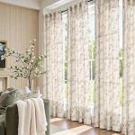 jinchan Linen Floral Curtains 84 Inch Farmhouse Country Flower Drapes Rustic Window Curtains Light Filtering for Living Room Bedroom Laundry Back Tab 2 Panels Taupe on Beige
