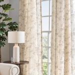 jinchan Linen Floral Curtains 84 Inch Farmhouse Country Flower Drapes Rustic Window Curtains Light Filtering for Living Room Bedroom Laundry Back Tab 2 Panels Taupe on Beige