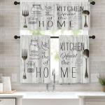 Emvency 36 Inch Kitchen Curtains White Farmhouse Rustic Window Curtains and Valances Set of 3, Vintage Fork Spoon Barn Country Wooden Wood Short Tier Curtain, Vintage Small Kitchen Decor