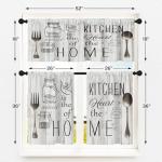 Emvency 36 Inch Kitchen Curtains White Farmhouse Rustic Window Curtains and Valances Set of 3, Vintage Fork Spoon Barn Country Wooden Wood Short Tier Curtain, Vintage Small Kitchen Decor