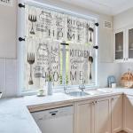 Emvency 36 Inch Kitchen Curtains White Farmhouse Rustic Window Curtains and Valances Set of 3, Vintage Fork Spoon Barn Country Wooden Wood Short Tier Curtain, Vintage Small Kitchen Decor