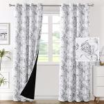 H.VERSAILTEX 100% Blackout Curtains for Living Room Camellia Floral 84 Inches Long Light Blocking Window Treatment with Black Liner Grommet Thermal Drapes, 2 Panels, Grey