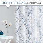 FMFUNCTEX Linen Semi Sheer Curtains for Bedroom, Blue White Curtains 84 Inches Long for Living Room, Grey Tree Branch Patterned Curtain Light Filtering Farmhouse Window Drapes, Grommet Top 2 Panels