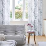 FMFUNCTEX Linen Semi Sheer Curtains for Bedroom, Blue White Curtains 84 Inches Long for Living Room, Grey Tree Branch Patterned Curtain Light Filtering Farmhouse Window Drapes, Grommet Top 2 Panels