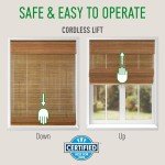 CALYX INTERIORS Cordless Bamboo Roman Shade Blind, Light Filtering, 34.5" W x 64" H, Ceylon Light Russet